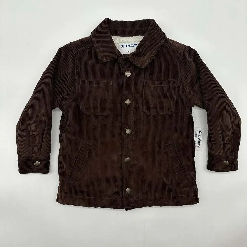 Old Navy Toddler Boy's Size 4T Brown Sherpa-Lined Corduroy Shacket Jacket NWT